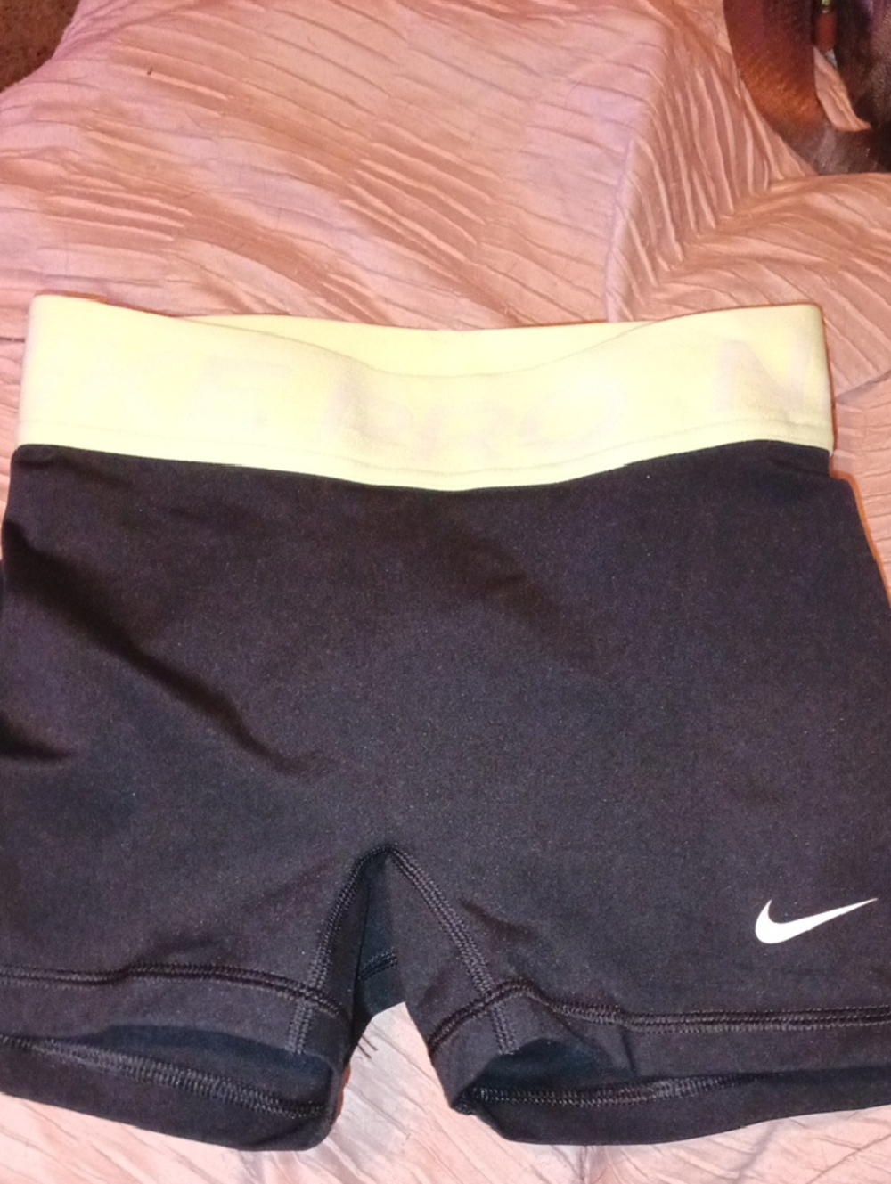 Nike Women's Black Bike Shorts with Lime Green Waistband Size xXs